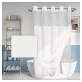 Long No Hook Slub Textured Shower Curtain with Snap-in PEVA Liner Set - 71" x 80"(78"), Hotel Style with See Through Top Window, Fabric Curtain & Waterproof Liner, White, 71x80