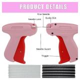 Quick Clothing Fixer, Mini Stitch Gun for Clothes, Mini Tagging Gun, Hemming Sewing Tool Kit with 6 Needles,500 Black & 500 White 5mm Mini Fasteners (Pink)