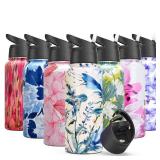 THILY Stainless Steel Insulated Water Bottle Triple Insulated 32 oz Leakproof Wide Mouth Water Flask with 2 Lids and Straws, Keep Hot 12 Hours Cold 36 Hours, BPA Free, Durable, Orchid