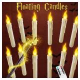 Qmioti Floating Candles with Wand Timer Remote Control - 12 Pack Flickering Warm Light LED Candle, Halloween Decorations for Indoor Outdoor Home Room, Party, Birthday, Wedding (White)