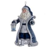 Kurt Adler Blue and Silver Santa Ornament