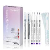 TONDAUS 6Pcs Professional Surgical Tip Skin Marker Pen Stencil Markers Pen with Paper Ruler for Eyebrow, Tattoo Skin Marking Individually Wrapped 0.5MM & 1MM (Purple)