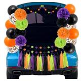 Halloween Party Decorations - Hocus Pocus Trunk Or Treat Car Decorations Kit for SUV Orange Black Purple Green Tissue Pom Pom Tassels Garlands Balloons for Halloween Birthday Baby Shower Decorations