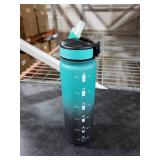 EYQ 32 oz Water Bottle with Time Marker, Carry Strap, Leak-Proof Tritan BPA-Free, Ensure You Drink Enough Water for Fitness, Gym, Camping, Outdoor Sports(green/black)