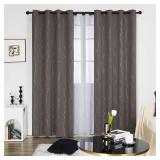 Deconovo Blackout Grommet Silver Pattern Printed Curtains, Taupe, 52W x 95L