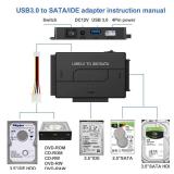 USB 3.0 to SATA IDE Hard Drive Reader, YINNCEEN External Hard Drive Ultra Recovery Converter Universal Hard Drive Adapter Kit for 2.5/3.5 HDD/SSD Hard Drive Disk, Include 12V/2A Power Adapter