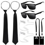 Kavoc Halloween Agent Costume Set Include Sunglasses Zip Tie ID Badge Prop and Fake Earpiece for Alien Party Dress Up (2 Set)