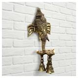 eCraftIndia Ganesh Deepak with Bell Brass Wall Hanging (11 cm x 8 cm x 24 cm, Brown)