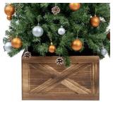 Kriitools Wooden Christmas Tree Collar Box,22In Rustic Christmas Tree Skirt,Vintage Weathered Wood Christmas Tree Decor,4-Piece Christmas Tree Base Cover,Fit Below 20.5" Stands,Brown