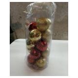 18 Small Bulb Ornaments, Red, Gold, Glitter Gold, and Ribbed Red