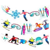 Skiing Party Banner Skiing Birthday Decorations Winter Sports Party Banners Snow Ski Party Cutout Banner for Skier Themed Baby Shower Supplies