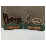 Holiday Style Wooden Decor - set of 2 - "Merry Christmas" and "Seasons Greetings"