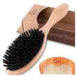 BLACK EGG Boar Bristle Hair Brush for Women Men Kid, Soft Natural Bristles Brush for Thin and Fine Hair, Restore Shine and Texture, Set includes Bamboo comb and 3 hair ties