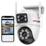 6MP Security Cameras Outdoor? Dual Lens Linkage,6MP WiFi Surveillance Camera,360°View,Human Detection,Auto Tracking,Light Alarm,Night Vision,Two-Way Audio, Corded Power.