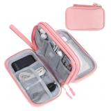 FYY Electronic Organizer, Electronic Accessories Carry Case Portable Waterproof Pouch Double Layers Storage Bag for Travel Cable, Cord, Charger, Phone, Earphone, Medium Size, Pink