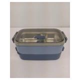 Stainless Steel Bento Box for Adults&Kids,Japanese Leakproof Lunch Box Divided Food Meal Storage Containers Set Stackable 2 Layer for Children School Picnic Blue