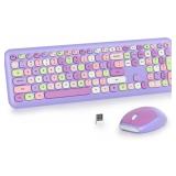 Purple Colorful Wireless Keyboard and Mouse Combo Set, 2.4GHz Retro Typewriter Keyboard, Full Size Cute Keyboard with Number Pad, Home and Office Silent Keyboards (Purple)