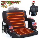 TOURIT Heated Stadium Bleacher Seats with Back Support and Cushion?24Wide 3 Level Heating&6 Reclining Position Bleacher Seat?Dual-Zone Heated Stadium Seats for Outdoor Sports?Black (Powers on)