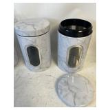 3 LARGE MODERN MOC MARBLE CONTAINERS GREAT FOR FOOD STORAGE/ COFFEE/ SEASONING ETC 47.6 fl oz per container, see images