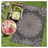 CAMILSON Outdoor Rug - Modern Area Rugs for Indoor and Outdoor patios, Kitchen and Hallway mats - Washable Outside Carpet (5x7, Medallion - Dark Grey/Light Grey)