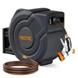 NEOTEC Retractable Hose Reel, 5/8 in x 65 ft Wall Mounted Garden Hose Reel, Heavy Duty Garden Water Hose Reel with 7-Pattern Nozzle,Any Length Lock,Auto-Rewind Slow Return System,180Â°Swivel Bracket