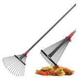 60 Inch Rake for Leaves , Adjustable 18 Metal Tines with Expandable Head Garden Rakes for Lawns Heavy Duty Metal Rake for Leaves Yard Gardening Grass Outdoor Debris