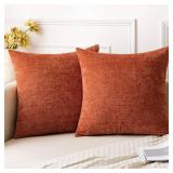 Woaboy Pack of 2 Rust Fall Pillow Covers 18x18 Inch Soft Chenille Couch Throw Pillows Solid Color Cushion Covers Home Decoration for Sofa Living Room