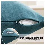 Deconovo 2PCS Soft Faux Linen Pillow Covers for Sofa with Invisible Zipper, Aegean Blue, 20W x 20L