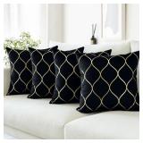 OTOSTAR Set of 4 Gold Decorative Throw Pillow Covers 18x18 Inches Soft Velvet Solid Square Pillow Covers Luxury Geometric Cushion Covers for Couch Sofa Home Bedroom Decor (Navy)