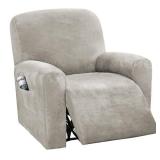 H.VERSAILTEX 4-Pieces Recliner Chair Covers Velvet Stretch Reclining Couch Covers for 1 Cushion Sofa Slipcovers Furniture Covers Form Fit Customized Style Thick Soft Washable(Small, Oatmeal)