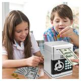 Setibre Piggy Bank, Electronic ATM Password Cash Coin Can Auto Scroll Paper Money Saving Box Toy Gift for Kids (Silvery)