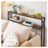 MAHANCRIS Narrow Sofa Table with Charging Station, 39.4" L x 5.9" W x 39.4" H, Behind Couch Table, Skinny Console Table with Outlet, Entryway Table for Living Room, Greige CTHG115E01