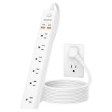 Power Strip Surge Protector 15ft - 7 Outlets 4 USB Ports (2 USB C), Maxpw Ultra Thin Flat Extension Cord & Flat Plug, 1700 Joules, Wall Mount, Desk Charging Station for Home Office Dorm, White