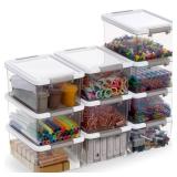 Citylife 1.3 QT 10 Pack Small Storage Bins Plastic Storage Container Stackable Box with Lids for Organizing, Clear Grey