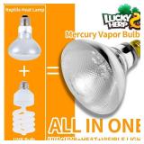 LUCKY HERP 100 Watt UVA UVB Full Spectrum Vapor Heat Lamp Bulb, Self-Ballasted UV Heat Lamp/Bulb/Light for Reptile and Amphibian, Sun Lamp for Bearded Dragon Lizard Turtle(Coated)