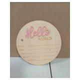 Newborn Announcement Sign, 5.9in Wooden Hello World Sign Baby Welcome Sign Birth Baby Name Plaques for Newborn Boys and Girls Photo Props Baby Shower Hospital Nursery (Light Pink)