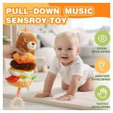 Jollybaby Baby Musical Pull String Hanging Toys for Stroller Car Seat Crib Play Gym, Plush Stuffed Hamburg Bear Toy for Carseat with Music Teether Crinkle, Sensory Toy for 0-6-12-18 Months Baby Gifts