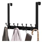 Consumest Over The Door Hooks - Large & Heavy Duty Door Hanger with 16 Hooks, Over The Door Towel Rack for Bathroom Towels, Easy Installation Door Rack Hanging Coat Hat Bags for Dorm Storage, Black