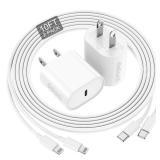 Phone Charger Fast Charging 10 FT, Long USB C to Lighting Cable 10 Foot with 20W USB C Rapid Phone Charger Block, Compatible with iPhone 14 Pro/13Pro Max/12/11Pro/Mini, 2 Pack - White