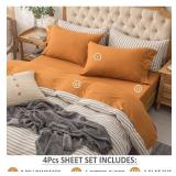 PURE ERA Jersey Knit 4pc Bed Sheet Set 100% T-Shirt Heather Cotton Super Soft Comfy Breathable Fits Mattress Up to 20" Extra Deep Pocket (Solid Burnt Orange, King) - Retail: $78.77