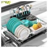 MERRYBOX Stainless Steel Dish Drying Rack for Kitchen Counter Sink with Drainboard Rustproof Stainless Steel Dish Drainer Dish Rack with Widened Leak-Proof Spout, Large 3-Compartment Utensil Holder