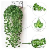 12 Pack Fake Vines for Room Decor Artificial Ivy Garland with Clip Green Flowers Hanging Plants Faux Greenery Leaves Bedroom Aesthetic Decor for Home Garden Wall Wedding