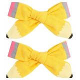 2 Count Clips Neutral Gifts Pencil Hair Bow Clip Hand Drawn Yellow Pencil Schoolgirl Braid Bow Clip Gifts For Toddlers Kindergarten 1st Grade 2nd Grade 3rd Grade 4 Grade 5 Grade Hair Clip (Beige, One 