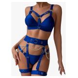 Sexy Lingerie Set For Women With Garter Belt 5 Pieces Strappy Bra and Panty Set Adjustable With Chain Medium