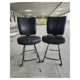 (4) Counter Height Black And Purple Cushioned Swivel Chairs