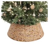 ELYKEN 28-Inch Woven Rattan Christmas Tree Collar, Stylish Hyacinth 5-Piece Tree Skirt for Artificial Trees, Wicker Tree Base Cover with Cord Cut-Out for Home Decor, Living Room Display, Natural