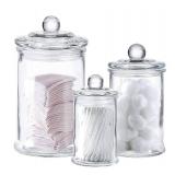 Whole Housewares - Set of 3 Bathroom Canisters - Storage Container Jars - Premium Glass Apothecary Jars with Lids - Small Glass Jars for Kitchen or Bathroom Storage - Decorative Crystal Containers