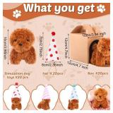 Motionchic 20 Pcs Mini Plush Toy Stuffed Animals Set with 20 Birthday Hats 20 Kraft Paper Boxes Pet Gift for Valentines Day Boys and Girls Animal Theme Birthday (Dog)