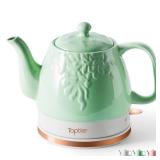 Toptier Electric Ceramic Tea Kettle, Boil Water Quickly and Easily, Detachable Swivel Base & Boil Dry Protection, Carefree Auto Shut Off, 1 L, Green Leaf