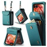 ASAPDOS Crossbody Case Compatible with Motorola Razr 2024,Retro PU Leather Strap Wristlet Flip Case with Magnetic Closure and Card Holder for Men Women Blue Green